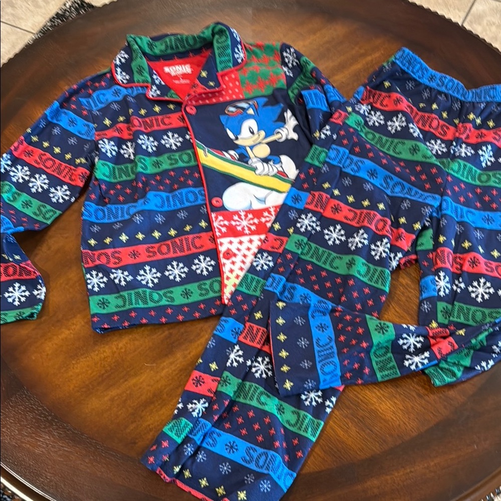 Sonic The Hedgehog Blue and Red Pajama Sets with Festive Fair Isle Pattern